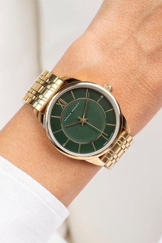 Montre à quartz en acier et diamants - Doré et vert