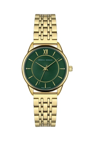 Montre à quartz en acier et diamants - Doré et vert