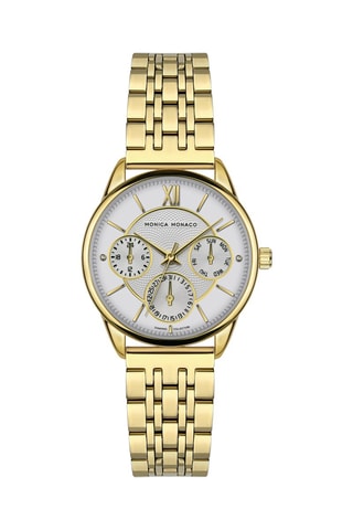 Montre à quartz en acier et diamants - Doré