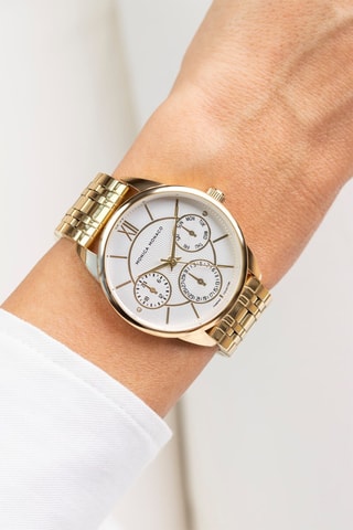 Montre à quartz en acier et diamants - Doré