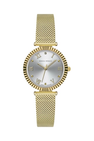 Montre à quartz en acier et diamant - Doré