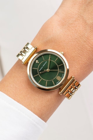 Montre à quartz en acier et diamant - Doré et vert