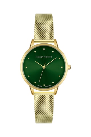 Montre à quartz en acier et diamant - Doré et vert