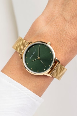 Montre à quartz en acier et diamant - Doré et vert