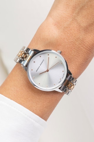 Montre à quartz en acier et diamant - Argenté