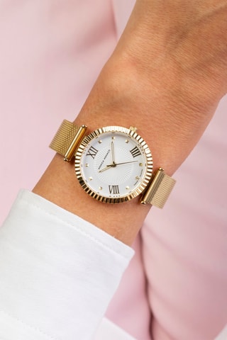 Montre à quartz en acier et diamant - Doré