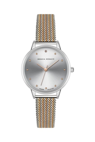 Montre à quartz en acier et diamant - Argenté
