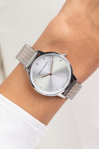 Montre à quartz en acier et diamant - Argenté