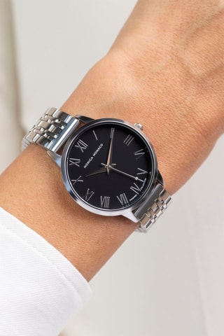 Montre à quartz en acier et diamant - Argenté et noir