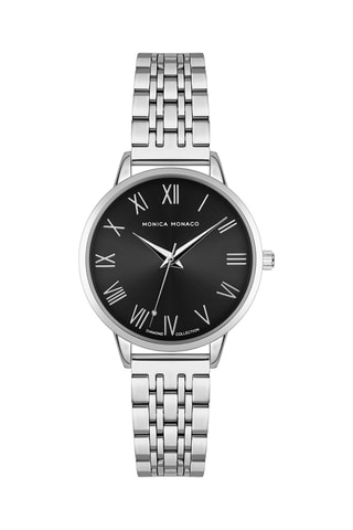 Montre à quartz en acier et diamant - Argenté et noir