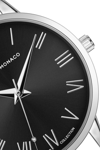 Montre à quartz en acier et diamant - Argenté et noir