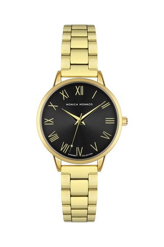 Montre à quartz en acier et diamant - Doré