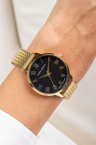 Montre à quartz en acier et diamant - Doré
