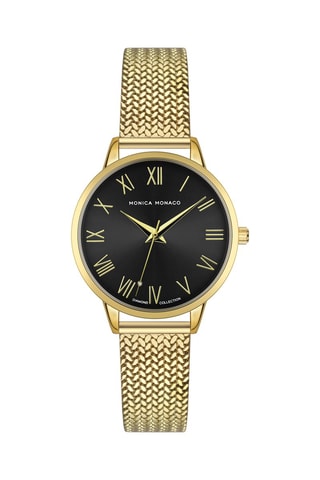 Montre à quartz en acier et diamant - Doré