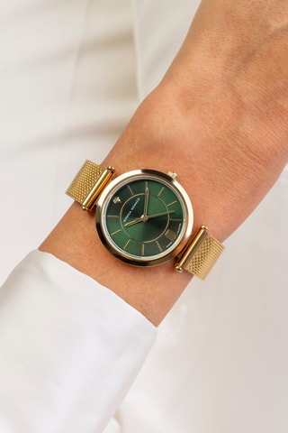 Montre à quartz en acier et diamant - Doré