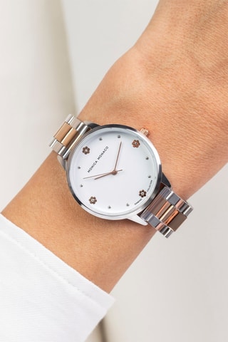 Montre à quartz en acier et diamant - Argenté