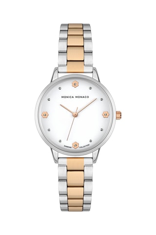 Montre à quartz en acier et diamant - Argenté