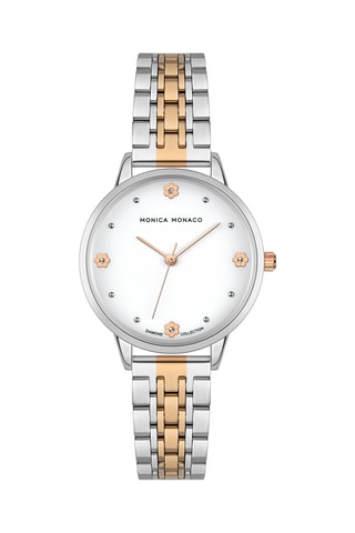 Montre à quartz en acier et diamant - Argenté