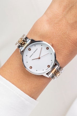 Montre à quartz en acier et diamant - Argenté