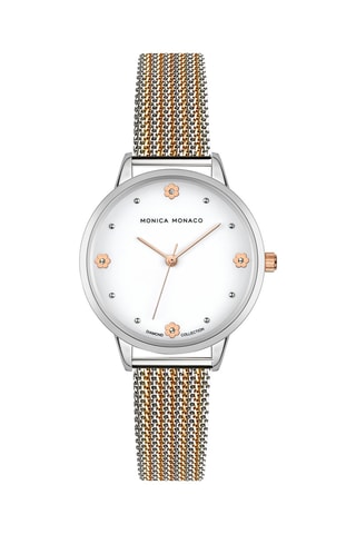 Montre à quartz en acier et diamant - Argenté