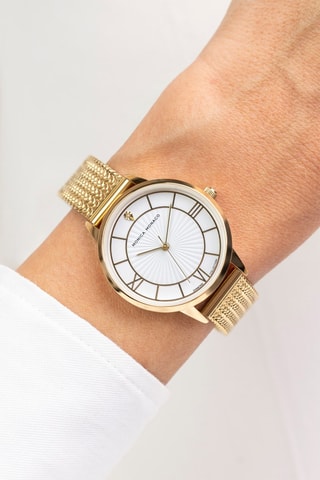 Montre à quartz en acier et diamant - Doré
