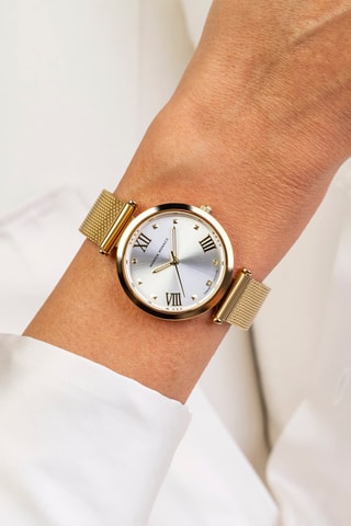 Montre à quartz en acier et diamant - Doré