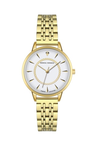 Montre à quartz en acier et diamant - Doré