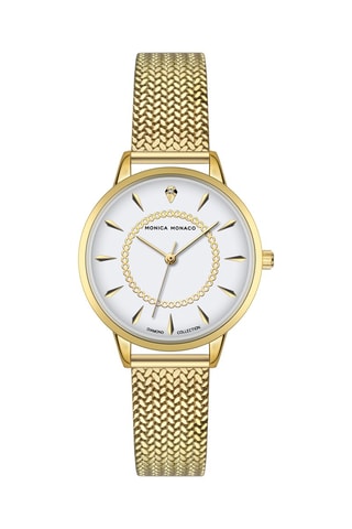 Montre à quartz en acier et diamant - Doré