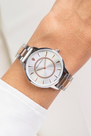 Montre à quartz en acier et diamant - Argenté
