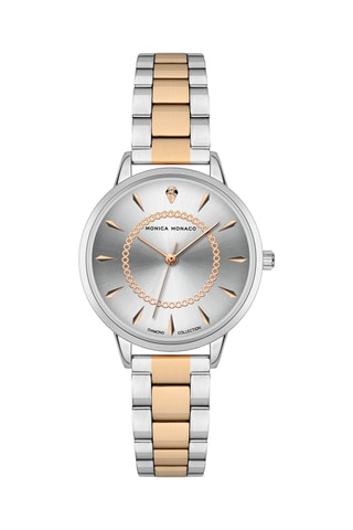 Montre à quartz en acier et diamant - Argenté