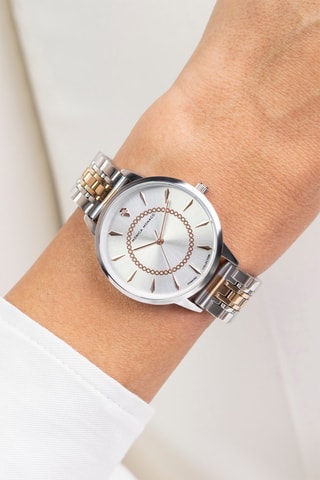 Montre à quartz en acier et diamant - Argenté