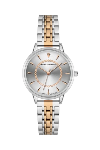 Montre à quartz en acier et diamant - Argenté