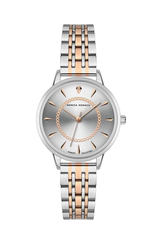 Montre à quartz en acier et diamant - Argenté