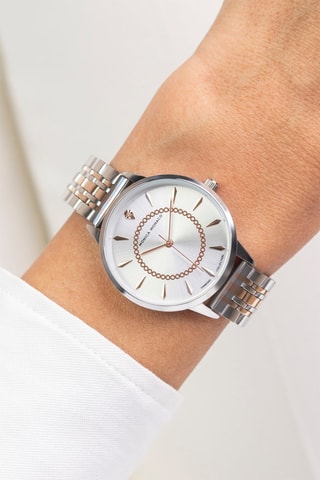 Montre à quartz en acier et diamant - Argenté