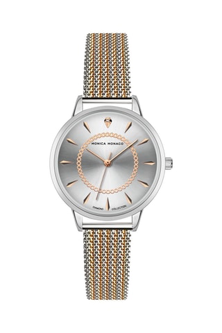 Montre à quartz en acier et diamant - Argenté