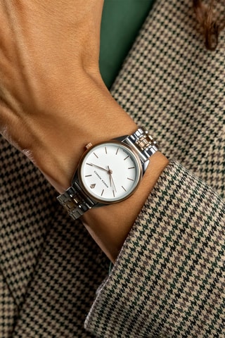 Montre à quartz en acier et diamant - Argenté