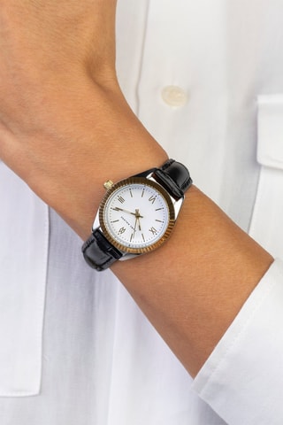Montre à quartz en cuir - Noir