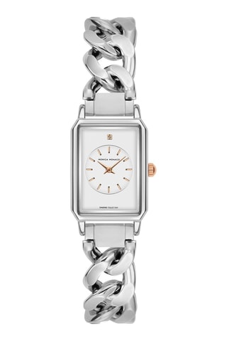 Montre à quartz en acier et diamant - Argenté