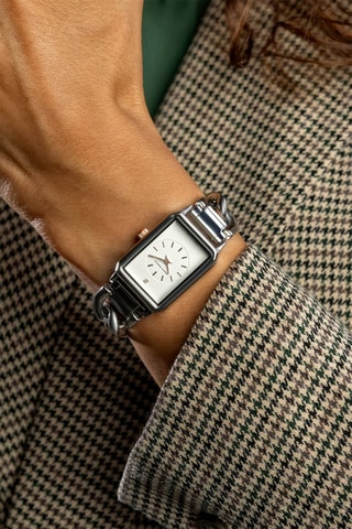 Montre à quartz en acier et diamant - Argenté