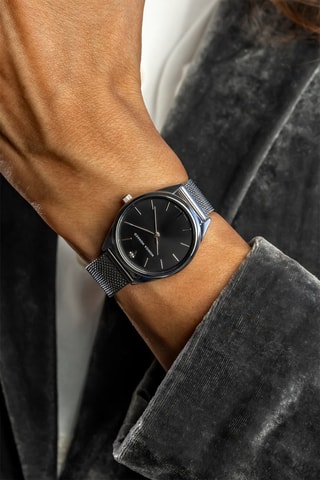 Montre à quartz en acier et diamant - Argenté