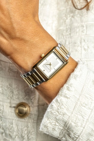 Montre à quartz en acier et diamant - Doré