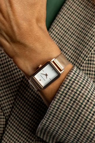 Montre à quartz en acier et diamant - Doré