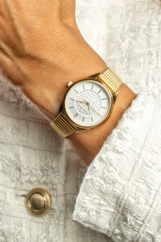 Montre à quartz en acier et diamant - Doré