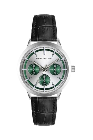 Montre à quartz en cuir - Argenté et vert - Marc Malone