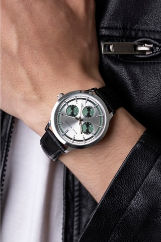 Montre à quartz en cuir - Argenté et vert - Marc Malone