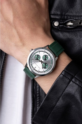 Montre à quartz en silicone - Argenté et vert - Marc Malone