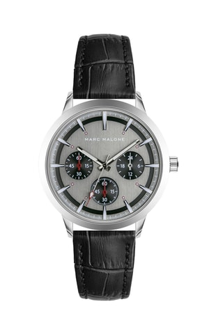Montre à quartz en cuir - Argenté et noir - Marc Malone
