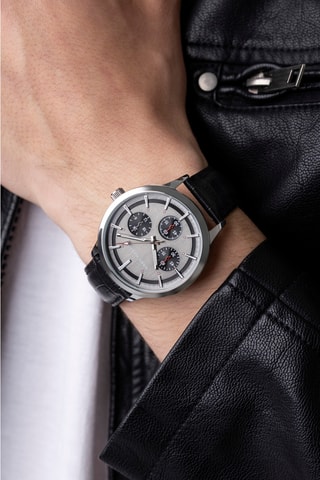 Montre à quartz en cuir - Argenté et noir - Marc Malone