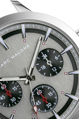 Montre à quartz en cuir - Argenté et noir - Marc Malone