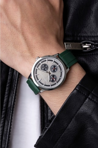 Montre à quartz en silicone - Argenté et vert - Marc Malone
